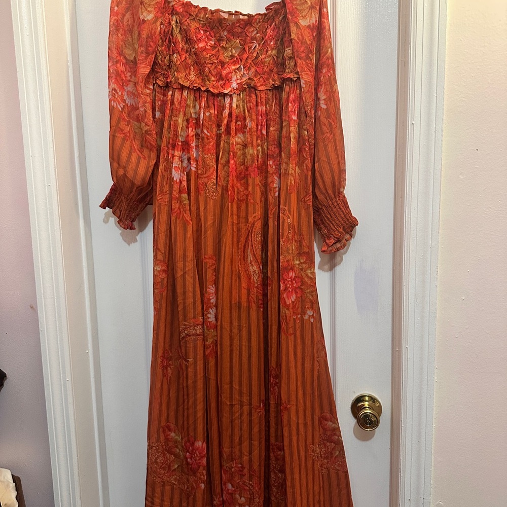 Free People Orange Ruched Tiered Sundress